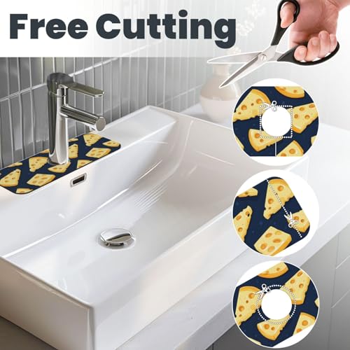 Faucet Mat for Kitchen Sink - Bright Cheese Print Fast Drying Absorbent Splash Guard, Around Faucet Draining Mat for Kitchen Bathroom Sink
