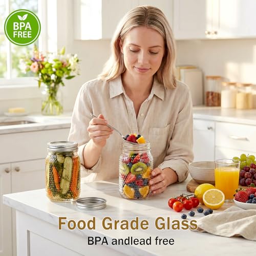 SUT Wide Mouth Mason Jars 32 oz,9 Pack Quart Mason Jars With Airtight lids and Bands,Canning Jars 32 oz for Preserving,Meal Prep,Overnight Oats - color: Dot
