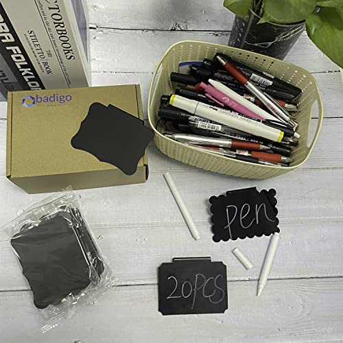 20 Reusable Basket Labels with Clip-On Design, Perfect for Kitchen and Closet Organization, Includes 2 White Chalk Markers - style: Flower 20