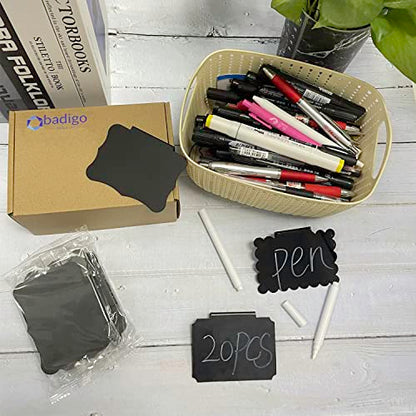 20 Reusable Basket Labels with Clip-On Design, Perfect for Kitchen and Closet Organization, Includes 2 White Chalk Markers - style: Flower 20