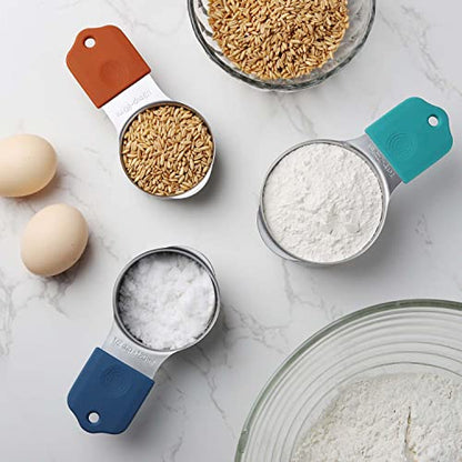 Magnetic Measuring Cups and Spoons Set Including 7 Stainless Steel Heavy Duty Measuring Cup 8 Double Sided Measuring Spoons with 1 Leveler for Dry and Liquid Ingredients (Color) - color: Color