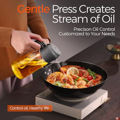 YARRAMATE 16oz/470ml Oil Sprayer for Cooking with Stickers, Food-grade Premium 2 in 1 Olive Oil Dispenser Bottle for Kitchen Gadgets, Air Fryer, Salad, Frying, BBQ (Gray) - color: 05_1Pc Grey