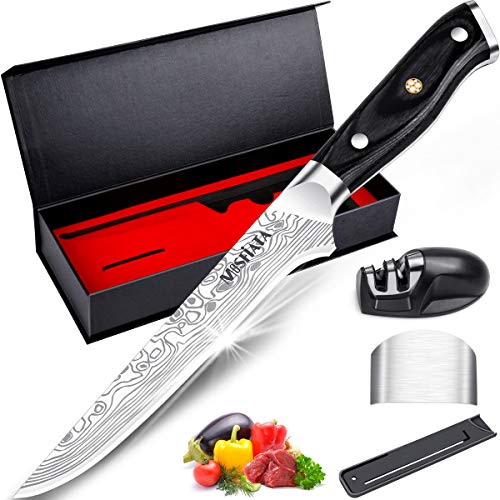 MOSFiATA 6" Boning Knife, Sharp Kitchen Cooking Knife with Finger Guard and Knife Sharpener, German High Carbon Stainless Steel EN1.4116 Chef’s Knife with Micarta Handle and Gift Box - style: 6 Inches