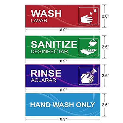 4 Pack Wash Rinse Sanitize Sink Labels, Waterproof Sticker Signs Perfect for 3 Compartment Sink - Restaurants, Commercial Kitchens, Food Trucks, Dishwashing or Wash Station
