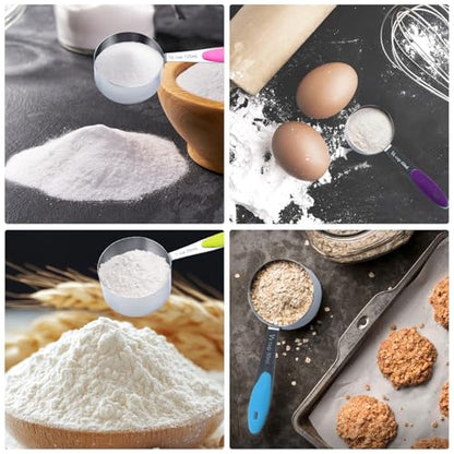 Measuring Cups and Spoons Set of 10 Piece, 18/8 Stainless Steel Nesting Measuring Cups Set for Cooking, Measuring Spoons Set - color: silver-10pcs