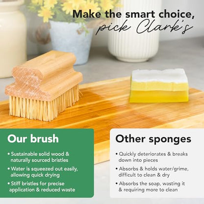 CLARK'S Cutting Board Scrub Brush - for Applying Food Grade Mineral Oil - Food Safe Wood Stain - Ideal for Wooden Butcher Blocks - Bamboo - Cast Iron - Countertops - Maple Construction - Food Safe - size: Large
