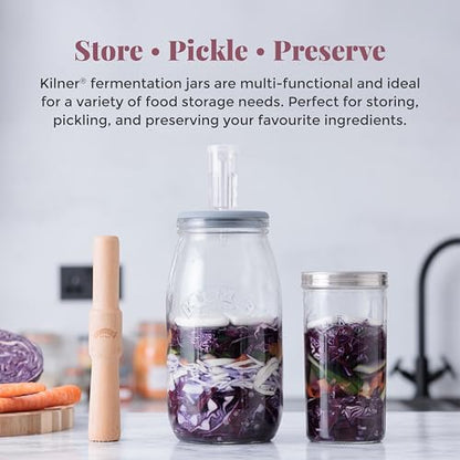 Kilner Fermentation Packer Beech Wood Tool for Preparing Sauerkraut & Kimchi, Textured Mashing Head for 3L & 5L Fermentation Sets with Wide Mouth Jars - size: Fermentation Packer