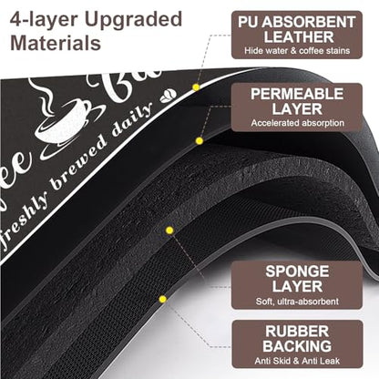 CooRug Absorbent Coffee Mat, Fashion Dish Drying Mat for Kitchen Counter Coffee Bar Accessories Espresso Machine Dish Rack 16" x 24" Black - size: 16" x 24"