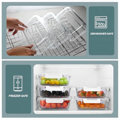 KOMUEE 30 oz 5 Pack Glass Meal Prep Containers, Glass Storage Containers with Lids - Dishwahser, Microwave, Oven and Freezer Safe, White - color: White