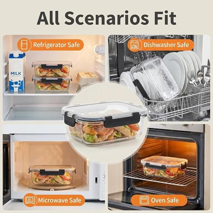 4 Pack Extra Large Glass Food Storage/Baking Containers Set 2X80 oz & 2X36 oz with Lids, Airtight Glass Container,Microwave,Oven,Freezer and Dishwasher