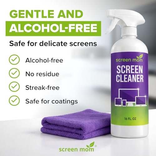 Screen Mom Screen Cleaner Spray 2 Pack-16oz for TV, Car, Laptop & Computer | Streak-Free Formula, Alcohol & Ammonia-Free, Safe for TVs, OLED Glass Tablets & Phones, Gentle Cleaning, No Residue Finish - size: 32 Fl Oz (Pack of 1)