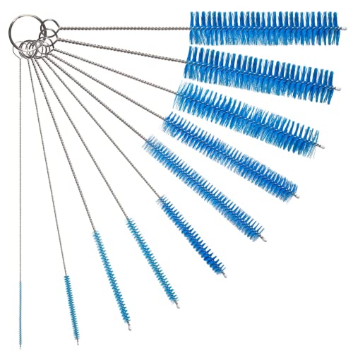 10" Extra Long Tube Cleaning Brush Set - 10 Pack - Blue | Flexible nylon straw brushes for bottles, cleaning straws, pipe cleaners, glass, keyboard, detailing and deep cleaning - color: Blue, size: 10pk - 2mm 3mm 4mm 5mm 6mm 8mm 12mm 16mm 20mm 24mm