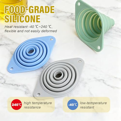 Kitchen Funnel Set 3 Pack, Food Grade Silicone Collapsible Funnel,Small Funnels for Filling Small Bottles, Easy Clean & Space-Saving ﻿ (3Pcs) - color: 3PCS