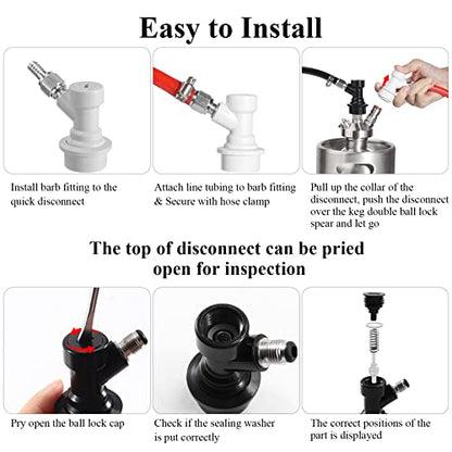 1 Pairs Corny Keg Ball Lock Quick Disconnect Set, Home Brewing Cornelius Keg Parts Ball Lock Keg Fittings with Stainless 5/16'' Gas 1/4'' Beer Barb Swivel Nuts Hose Clamp for Keg Post Coupler