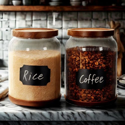 SAIOOL 2-Pack Striped Borosilicate Glass Airtight Canisters - Big mouth Large Capacity, Acacia Wood Lid, Food Storage Jars for Flour, Pasta, Pantry Organization (3/4 Gallon （2 Striped pack）) - size: 3/4 Gallon (Striped 2 pack)