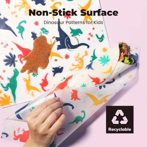 Fit Meal Prep Deli Paper Sheets, Dinosaur Dry Waxed Paper for Kids, Waterproof Sandwich, Grease-Proof Wax Paper for Food Basket, Picnic, Barbecue, Restaurants, Burgers, Fries [250 Sheets] 12x12" - color: Colorful-Dinosaur