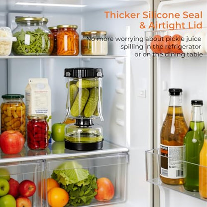 Pickle Jar with Strainer Flip, Pickle Container with Strainer with Two Forks, Airtight Glass Pickle Jar for Fermentation, Olive Jar with Date Tracker Lid, Jalapeno Container with Gas Port (Black) - color: Black