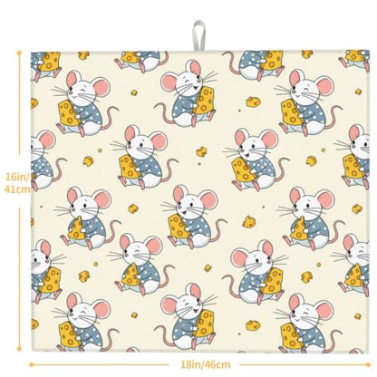 Cartoon Mice Yellow Cheese Dish Drying Mats for Kitchen Counter, Super Absorbent Microfiber Drainer Pad, Washable Reversible Appliance Protector, Everyday Kitchen Must-Have, 16x18 Inch - color: Cartoon Mice Yellow Cheese