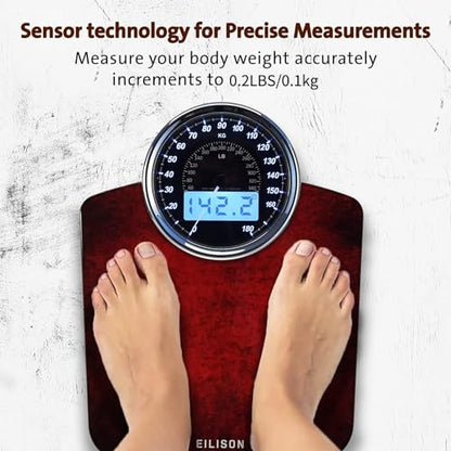 EILISON Highly Advance 2-in-1 Digital & Analog Weighing Scale for Body Weight-400lbs, 4 High Precison GX Sensor Accurate, Thick Tempered Glass, Extra Large Display (Red) - color: Red
