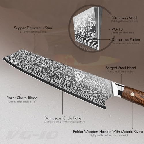 Damascus Chef Knife 8 inch with Ergonomic Pakka Wood Handle, Professional Japanese Damascus Steel Kitchen Knife - color: 8" Damascus Chef Knife with Pakkawood Handle