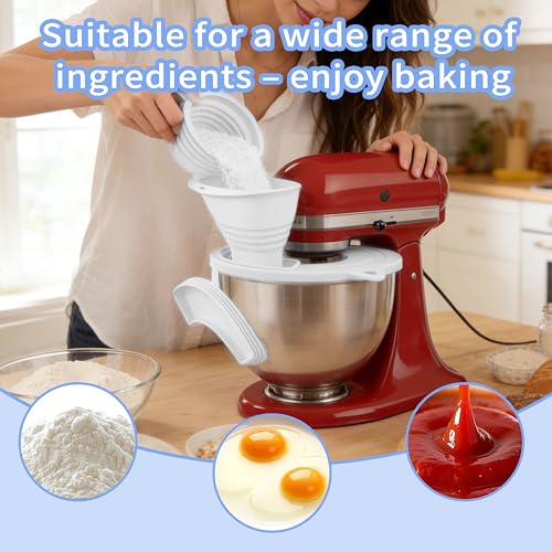 Silicone Bowl Cover with Flour Funnel for Kitchen Aid Mixer, Kitchenaid Bowl Cover for KitchenAid 4.5-5 Qt, Foldable Kitchen Funnel and Silicone Cup,Dishwasher Secure,White - color: White