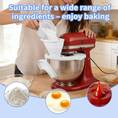 Silicone Bowl Cover with Flour Funnel for Kitchen Aid Mixer, Kitchenaid Bowl Cover for KitchenAid 4.5-5 Qt, Foldable Kitchen Funnel and Silicone Cup,Dishwasher Secure,White - color: White
