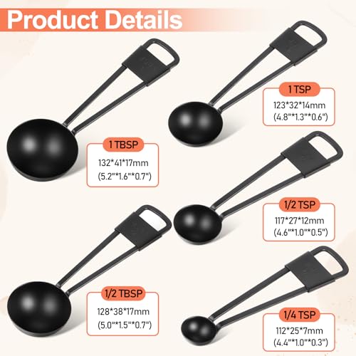 9 PCS Black Stainless Steel Measuring Cups and Spoons Set, Nesting Metal Measuring Cup with Ring Connector for Liquid and Dry Ingredients, Cooking and Baking (Black) - color: Black