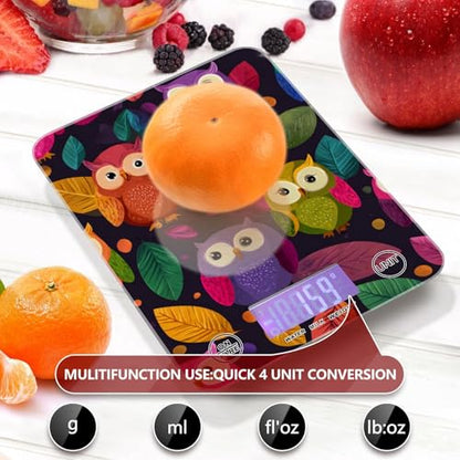 Food Scale Kitchen Scale for Baking Cooking Digital Food Weighing Measuring Scale Small Waterproof Electric Food Scale Black Owl and Leaves - color: Black Owl and Leaves