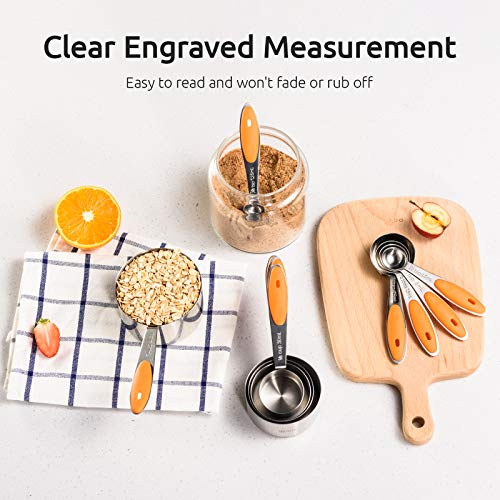 Measuring Cups : U-Taste 18/8 Stainless Steel Measuring Cups and Spoons Set of 10 Piece, Upgraded Thickness Handle(Orange) - color: Orange