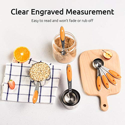 Measuring Cups : U-Taste 18/8 Stainless Steel Measuring Cups and Spoons Set of 10 Piece, Upgraded Thickness Handle(Orange) - color: Orange