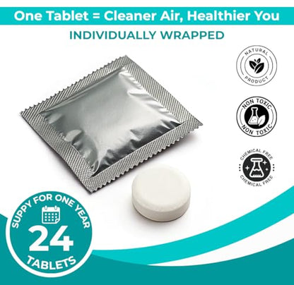 Skyis Humidifier Cleaning Tablets & Descaler 24 Pack, Removes Hard Water Scale, Mineral Deposits, White Dust, Demineralization Cleaner for Levoit, Vicks, Dyson, Dreo Humidifiers