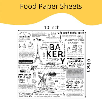 10" x 10" Food Paper Sheets (100 Pack) - Premium Deli Paper Sheets - Greaseproof Liners for Food Boats - Pre Cut Sandwich Wrappers - Food Basket Sheets for Baking, BBQ, Picnic, Festival - color: 10" x 10"