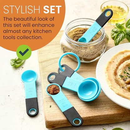 Spring Chef Magnetic Measuring Cups and Spoons Set of 9, Nesting Plastic Kitchen Tool with Easy to Read Markings - Measure Dry or Liquid Ingredient, BPA Free, Aqua Sky - color: Blue (Aqua Sky)