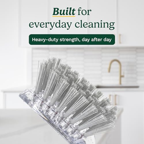 Cuisinart Dish Brush with Handle, 2 Pack, Firm Bristles | Multi-purpose dish scrubber for plates, pots, and pans, deep cleaning removes grease, safe for nonstick, built-in scraper - color: Rectangular- Light Gray
