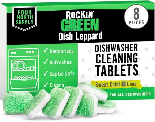 Rockin' Green Deep Cleaning and Deodorizing Tablets for Dishwashers, Washing Machines, and Garbage Disposals, Removes Odor and Residue (Dishwasher Cleaning Tablets, 8 Pack) - size: 1 Count (Pack of 8), style: Dishwasher Cleaning Tablets