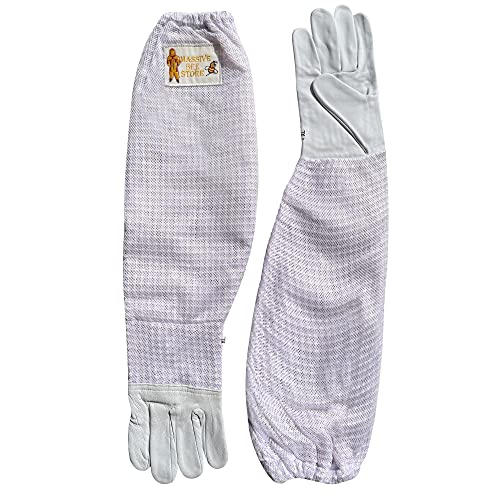 Beekeeping Gloves with Goat Skin Leather Palm and 3-Layer Mesh Sleeve for Unisex (Extra Small, White) - size: X-Small