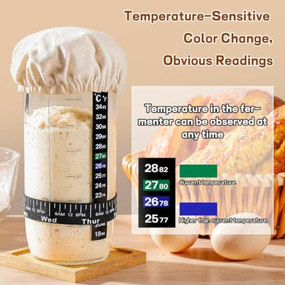 Sourdough Bread Baking Supplies,24 oz Sourdough Starter Jar Glass, Sourdough Starter Kit with Date Marked Feeding Band, Thermometer, Silicone Scraper, Sewn Cloth Cover & Aluminum Lid, Sourdough Jar - size: 24oz-1pcs