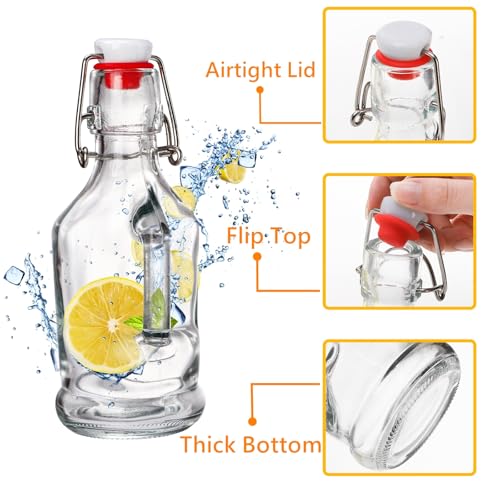 Tebery 10 Pack Swing Top Glass Bottle, 8.5 Oz Clear Beer Kombucha Brewing Bottles with Airtight Lid, Flip Top Fermentation Bottle with Handle for Kefir Oil Vinegar Vanilla Extract Carbonated Drink