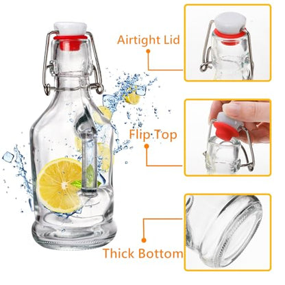 Tebery 10 Pack Swing Top Glass Bottle, 8.5 Oz Clear Beer Kombucha Brewing Bottles with Airtight Lid, Flip Top Fermentation Bottle with Handle for Kefir Oil Vinegar Vanilla Extract Carbonated Drink