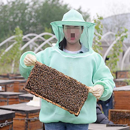 Breathable Beekeeping Protective Jacket Suit with Pull Hat Veil for Professional and Beginner Beekeepers Without Pants - color: Green
