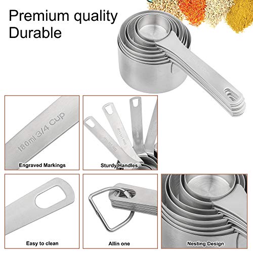 Measuring Cups Set, 18/8 Stainless Steel Measuring Cups for Dry & Liquid, Metal Measure Cups With Bonus Magnetic Conversion Chart for Kitchen & Baking - size: A: 8cups