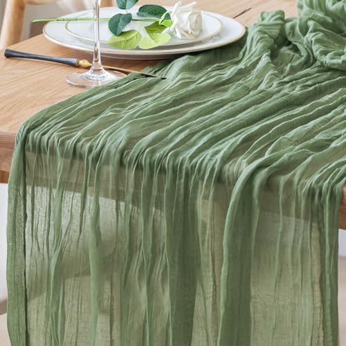 Table Runner Cheesecloth 10FT Sage Green Boho Gauze Cheese Cloth Rustic Sheer Table Runners for Wedding Bridal Baby Shower Party Decoration - color: Sage Green, size: 1 Pack