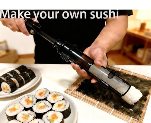 Sushi Making Kit – Clear Sushi Bazooka Roller & Bamboo Sushi Rolling Mat, Easy DIY Sushi Maker Tool Set for Beginners, Homemade Sushi Rolls for Kitchen & Party (Clear Black) - color: Clear Black