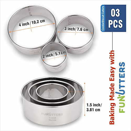 Cookie Cutter Set, 3 Pc Kit, Measuring 2'', 3'', and 4'', Round Metal Baking Rings for Pastry, Biscuits, and Dough Cutting, Heavy Duty and Reusable, Multiple Sizes - size: 2 3 4 Inch x 1.5 Inch