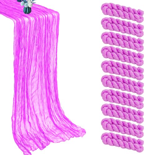 10 Pack Light Purple Cheesecloth Table Runner -21*120Inch Long Boho Wedding Table Decor, Rustic Gauze Fabric Runner for Bridal Showers, Baby Showers & Parties (Sheer, Lightweight, Wrinkled Design) - color: Light Purple, size: 120*21-10pack
