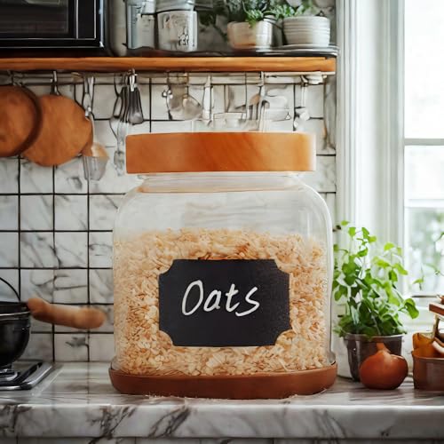SAIOOL 2-Pack Striped Borosilicate Glass Airtight Canisters - Big mouth Large Capacity, Acacia Wood Lid, Food Storage Jars for Flour, Pasta, Pantry Organization (1/2 Gallon （Strew 2 pack）) - size: 1/2 Gallon (Strew 2 pack)