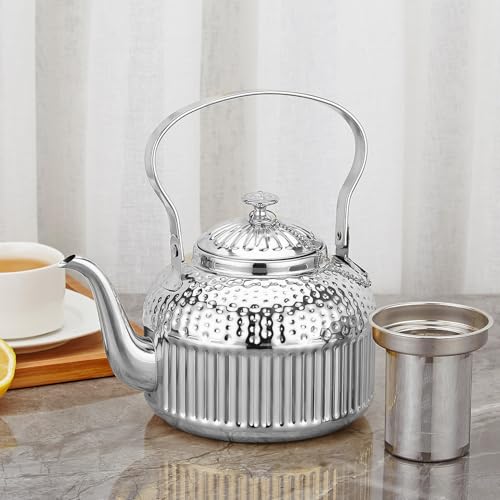 SANQIAHOME Antique 1.4L (45 Oz) Stainless Steel Teapot with Infuser Silver - color: Silver, size: 1.4 Liters