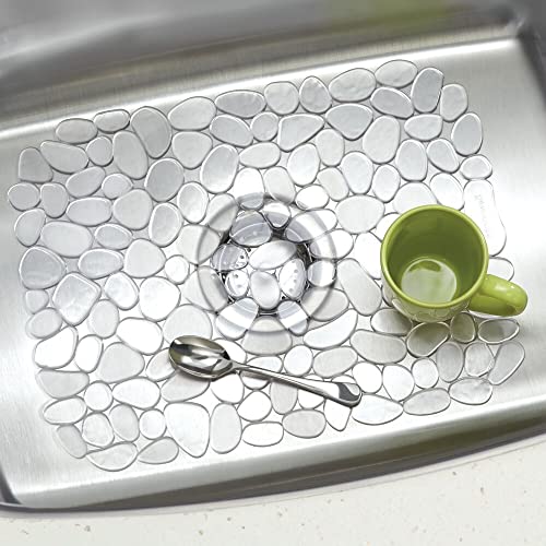 mDesign Adjustable Dish Drying Mat/Grid - Soft Plastic Sink Protector, Cushions Sinks & Dishes - Quick Draining Pebble Design - Set of 3 - Clear - color: Clear