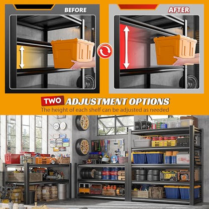 REIBII 72" H Storage Shelves, 2500LBS Heavy Duty Garage Shelving Unit, 5 Tier Adjustable Metal Shelf for Garage Basement Kitchen Pantry Warehouse Office Commercial 35" W x 15" D x 72" H - size: 35"W x 15"D x 72"H
