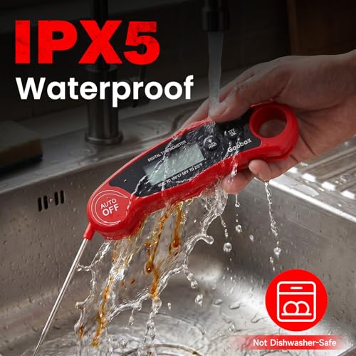 Meat Thermometer Digital, 1 Sec Instant Read, ±0.5°F, Waterproof | IPX5 Waterproof, Large Backlit Display, Magnetic Back, 4.1-Inch Probe, for Grilling, BBQ, Smoker and Cooking - color: Red